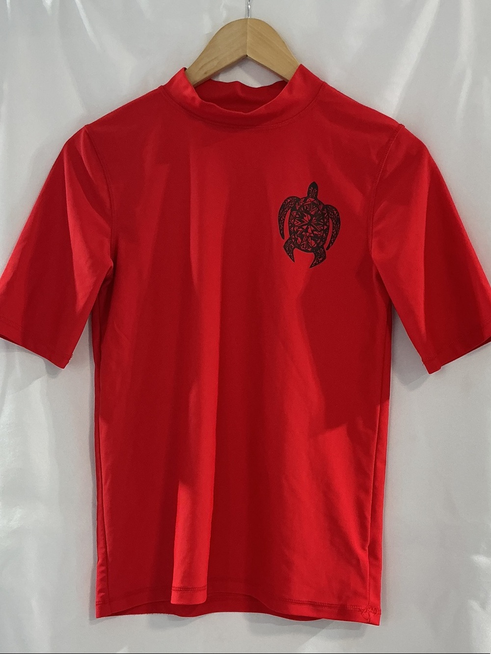 Cherokee Red Short-Sleeve Swim Top with Black Turtle Graphic